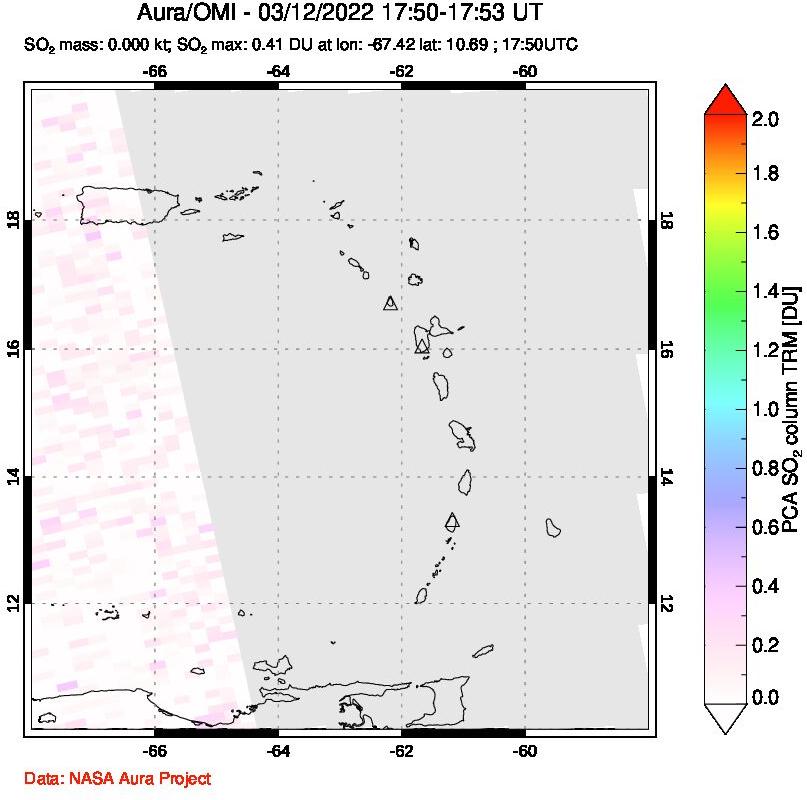 A sulfur dioxide image over Montserrat, West Indies on Mar 12, 2022.