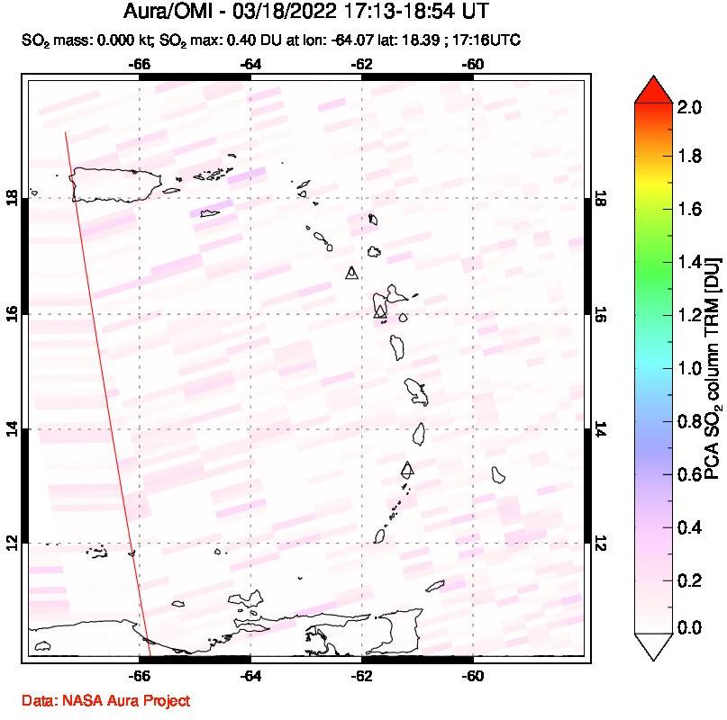 A sulfur dioxide image over Montserrat, West Indies on Mar 18, 2022.