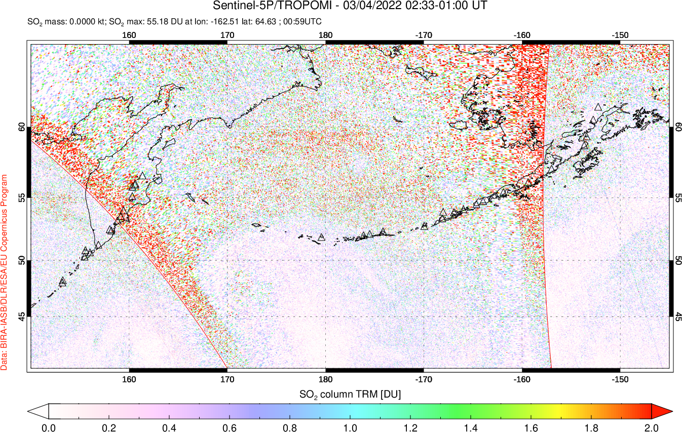 A sulfur dioxide image over North Pacific on Mar 04, 2022.