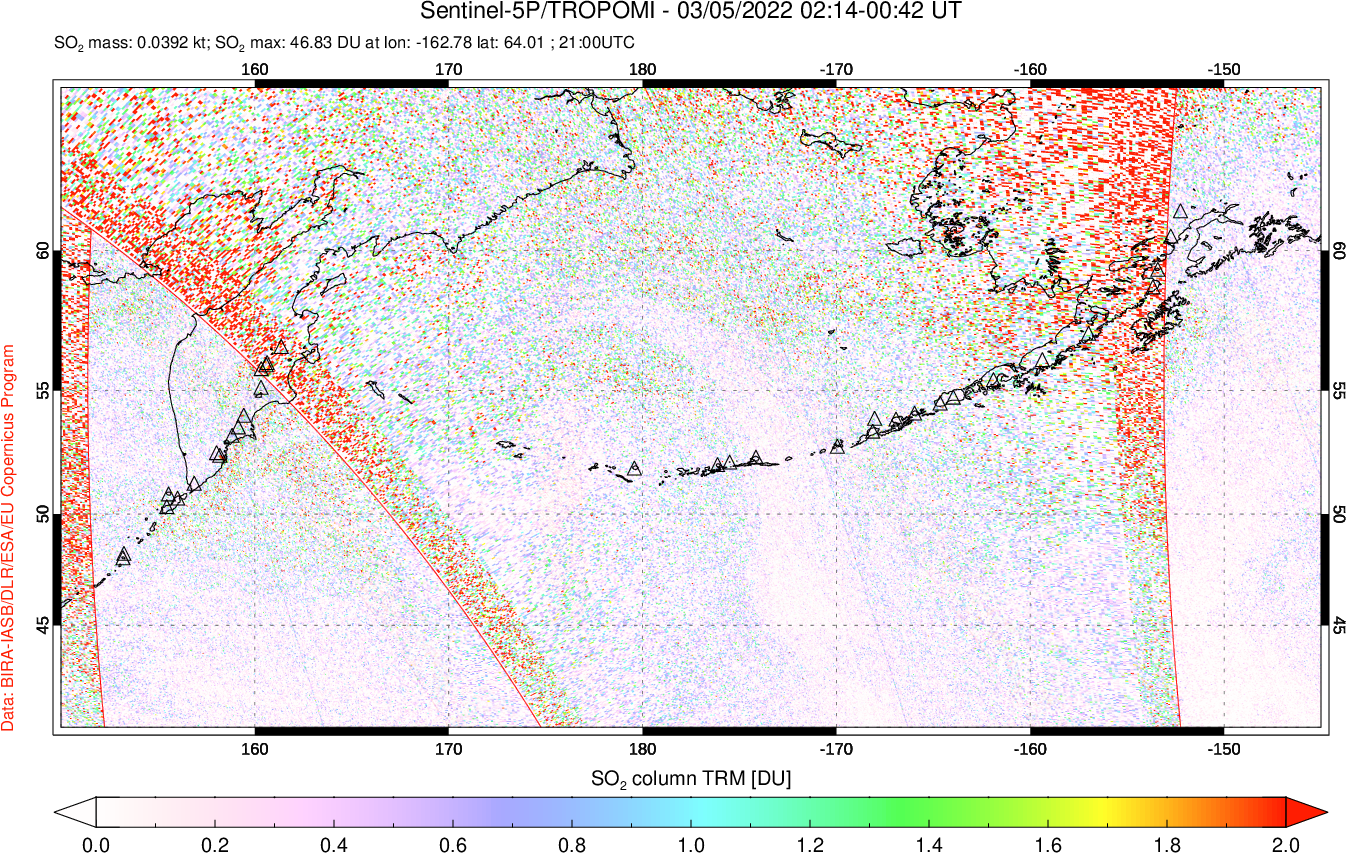 A sulfur dioxide image over North Pacific on Mar 05, 2022.