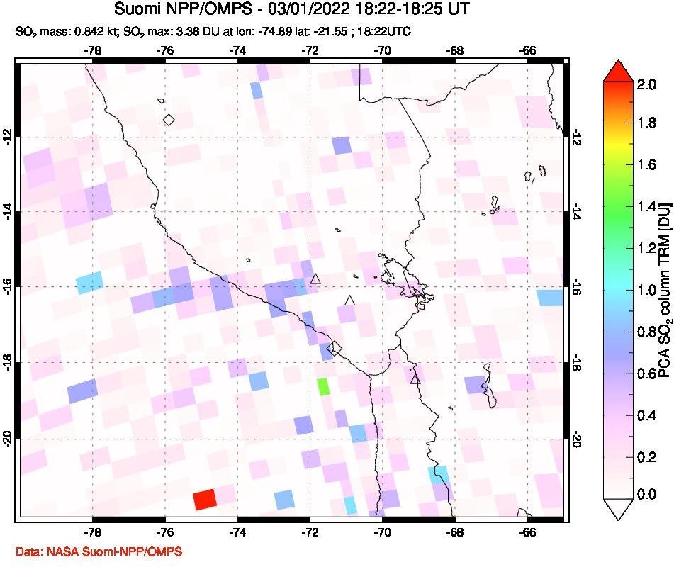 A sulfur dioxide image over Peru on Mar 01, 2022.