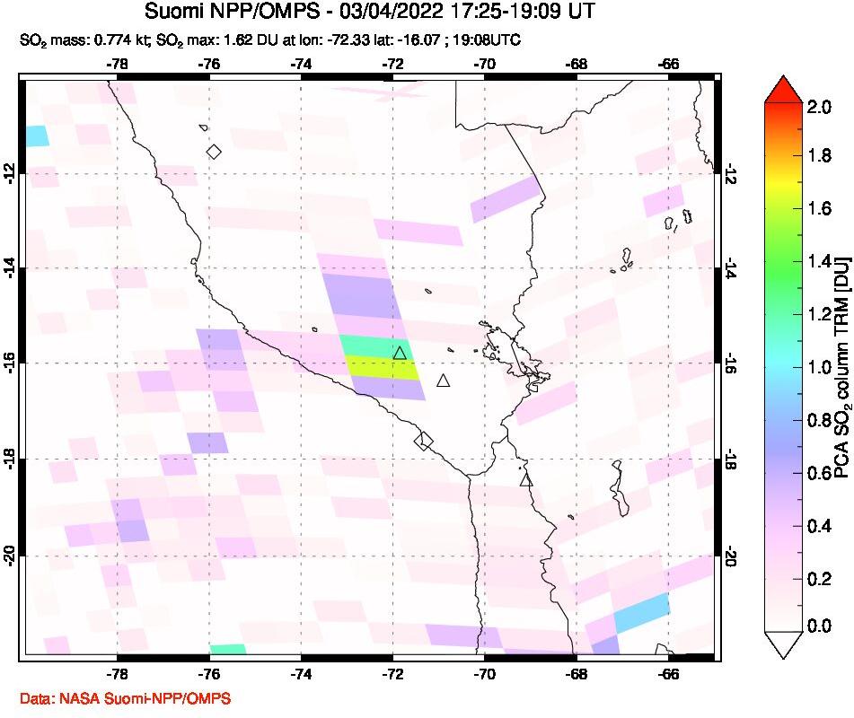A sulfur dioxide image over Peru on Mar 04, 2022.