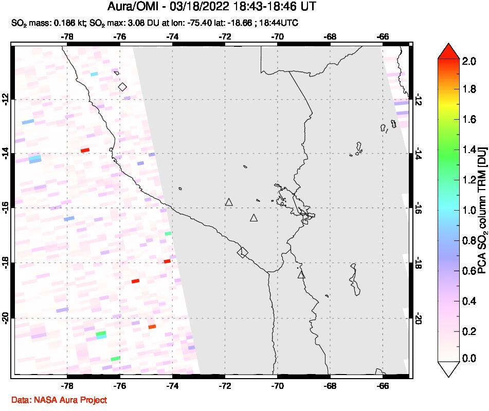 A sulfur dioxide image over Peru on Mar 18, 2022.