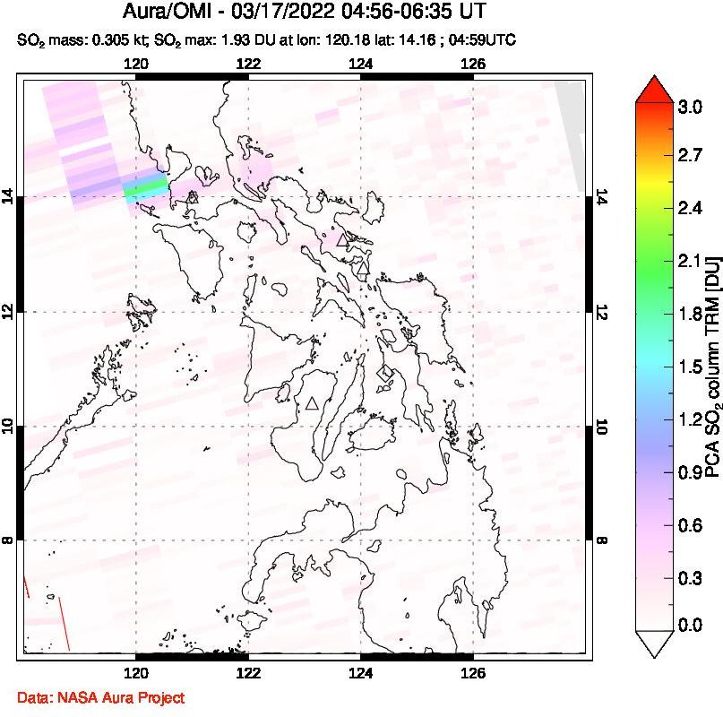 A sulfur dioxide image over Philippines on Mar 17, 2022.