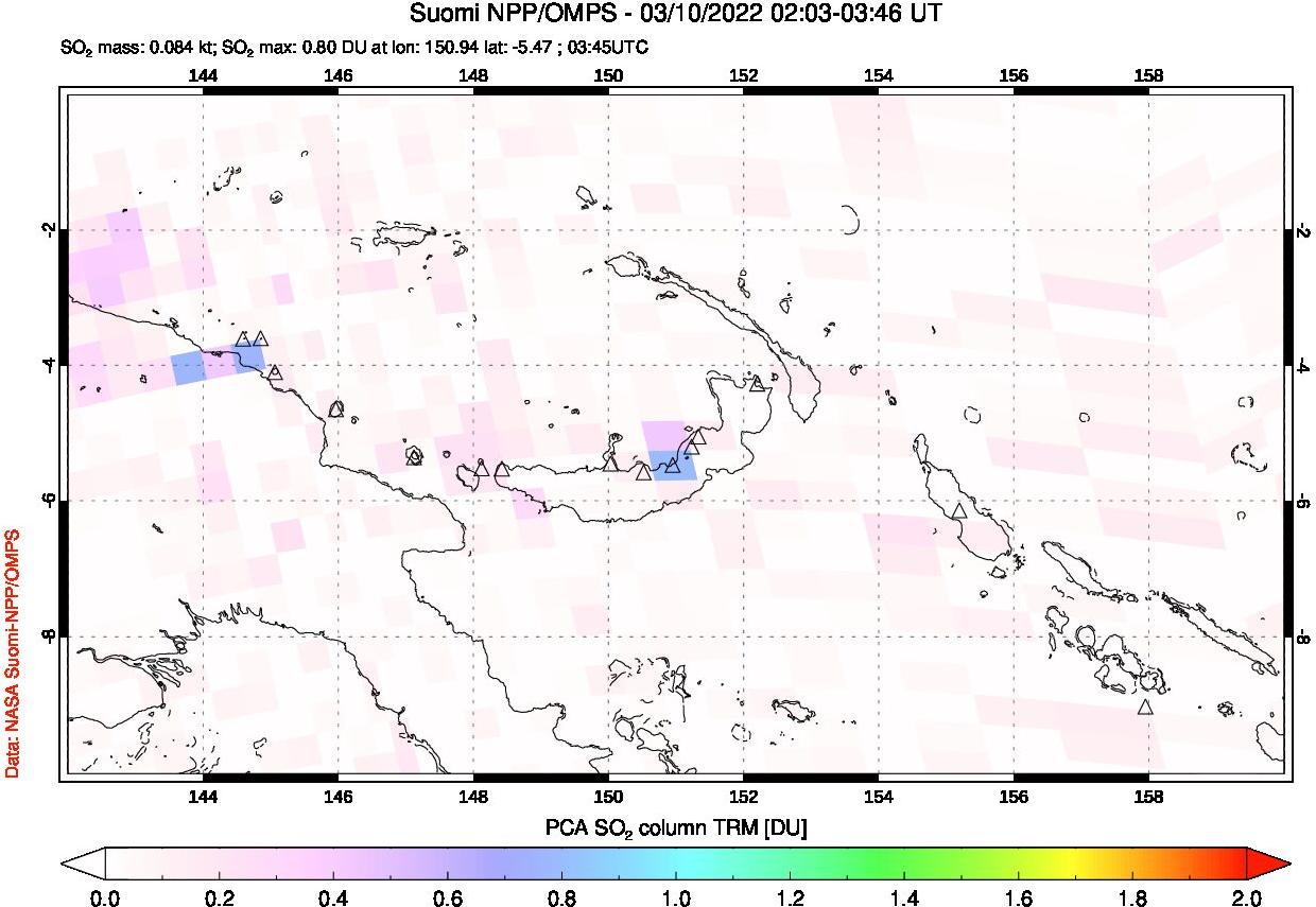 A sulfur dioxide image over Papua, New Guinea on Mar 10, 2022.