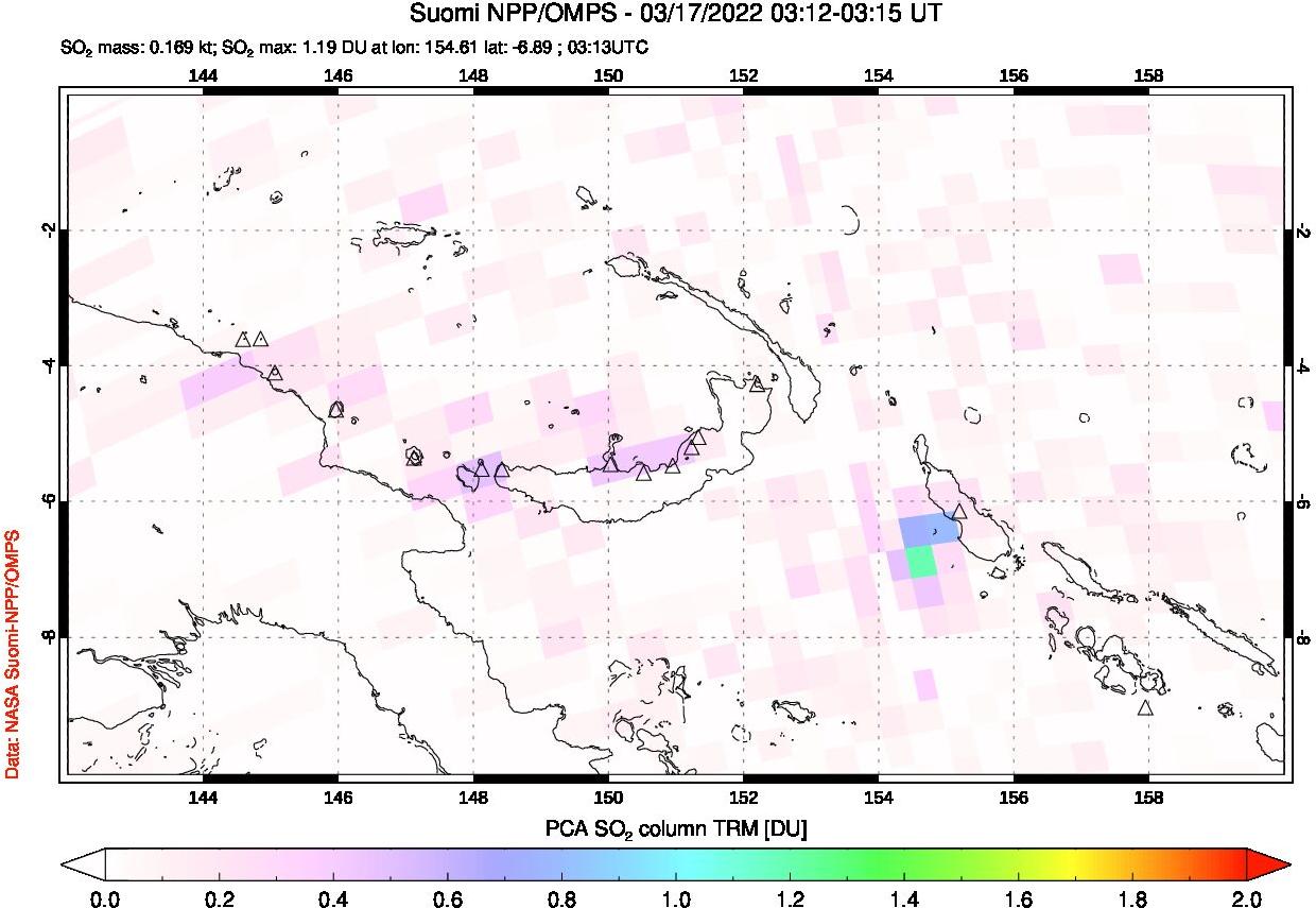 A sulfur dioxide image over Papua, New Guinea on Mar 17, 2022.