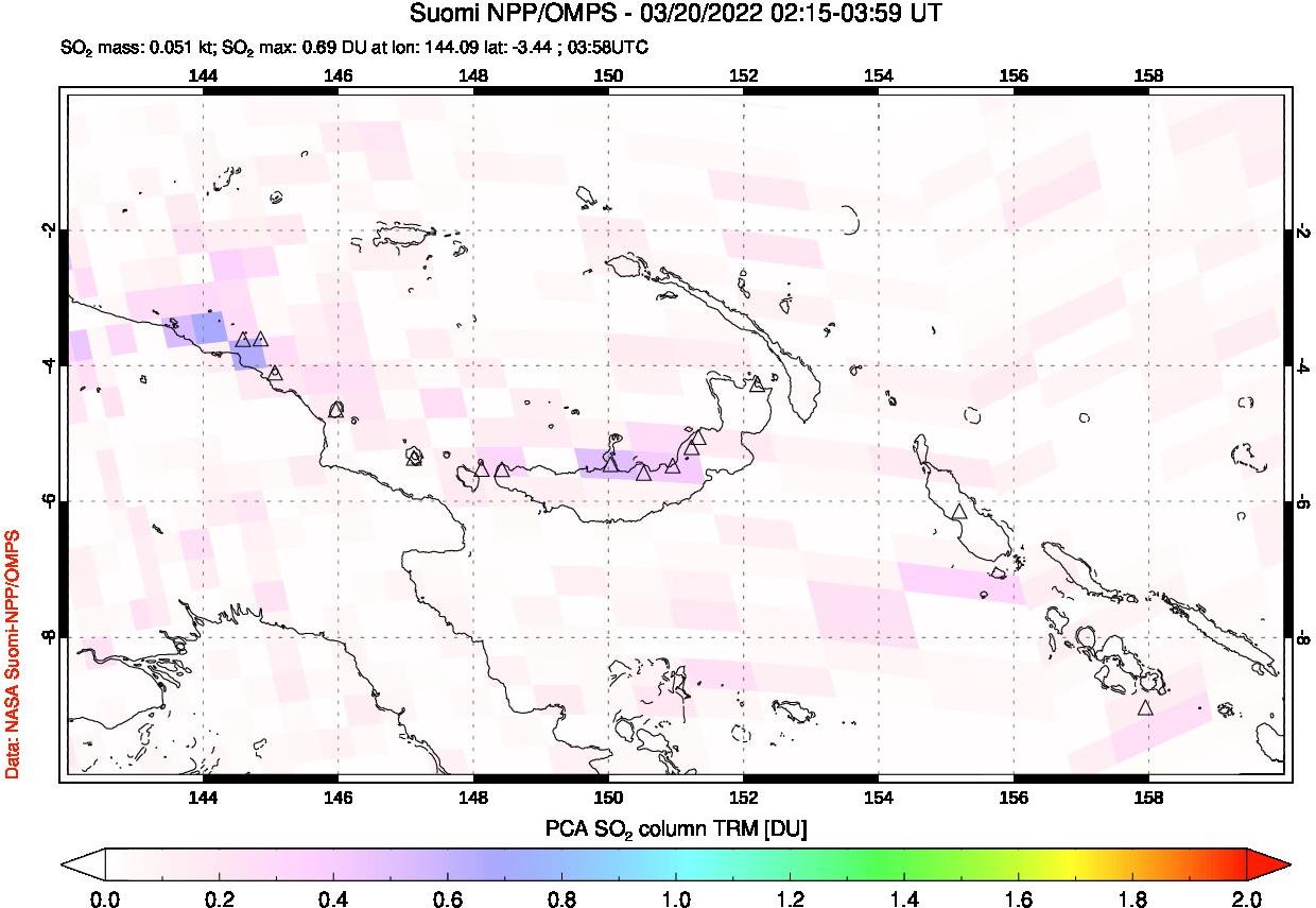 A sulfur dioxide image over Papua, New Guinea on Mar 20, 2022.