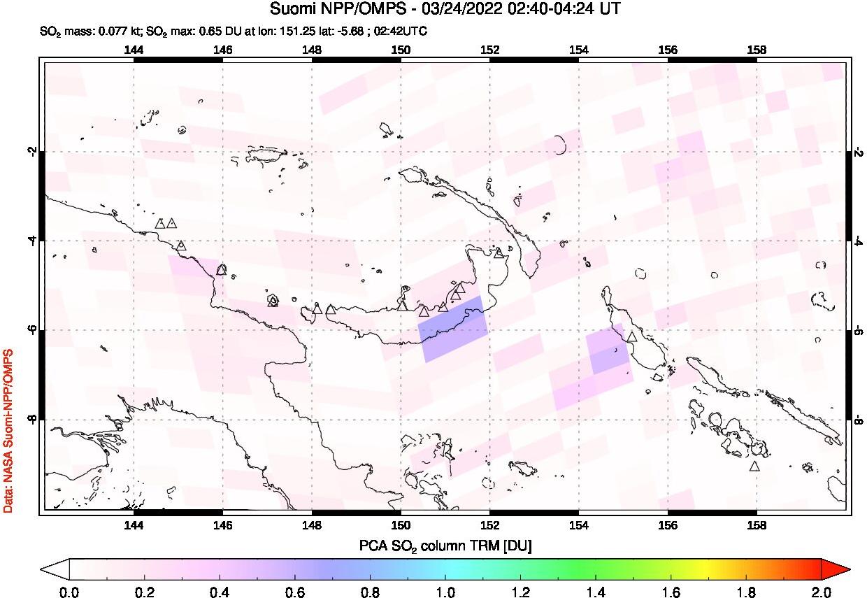A sulfur dioxide image over Papua, New Guinea on Mar 24, 2022.