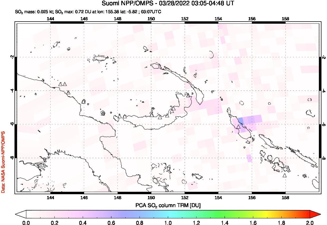 A sulfur dioxide image over Papua, New Guinea on Mar 28, 2022.