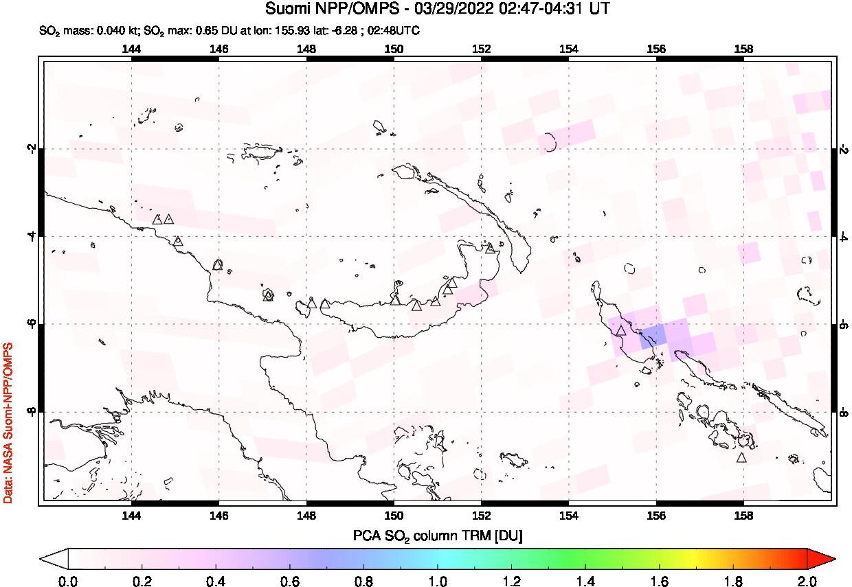 A sulfur dioxide image over Papua, New Guinea on Mar 29, 2022.