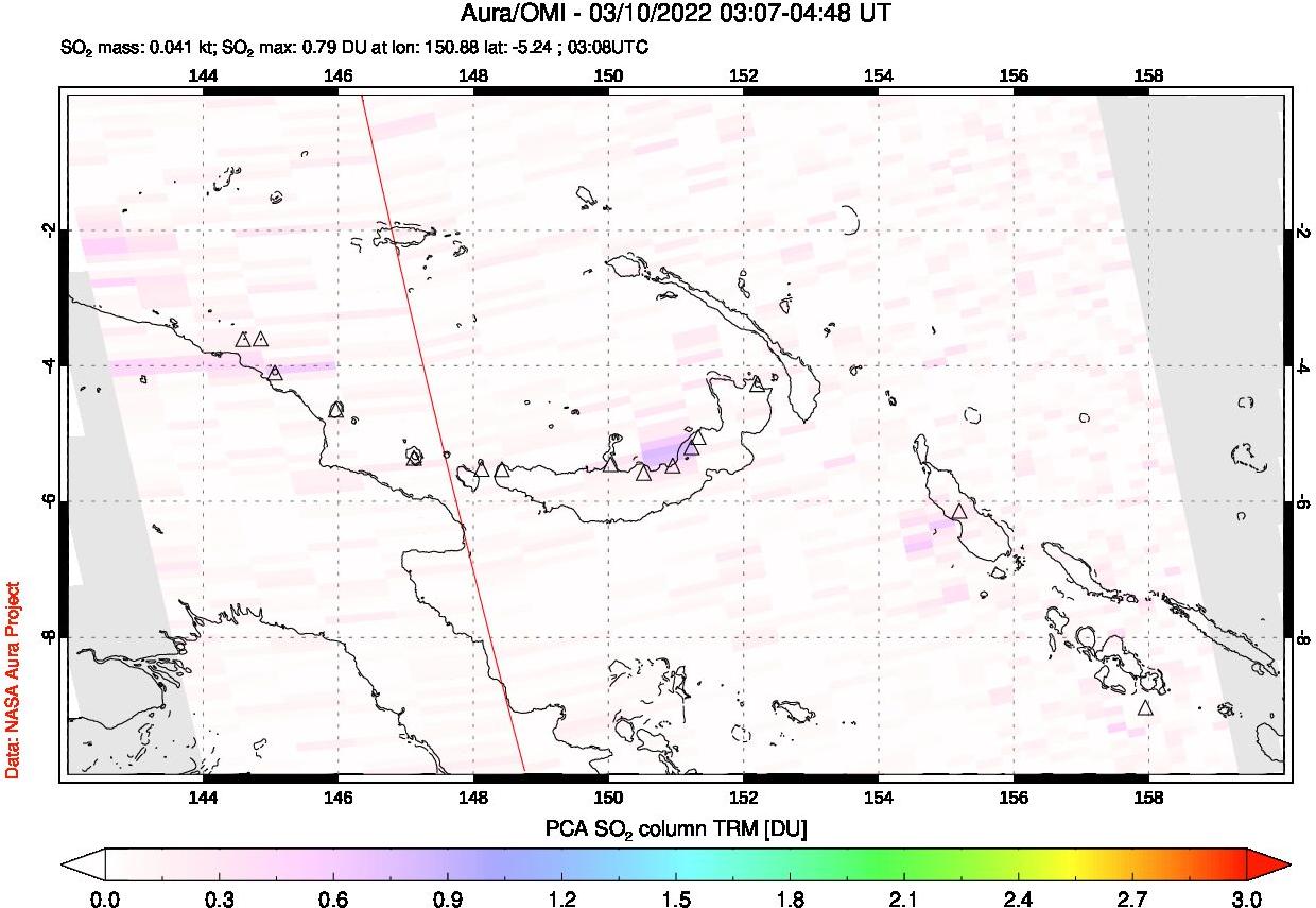 A sulfur dioxide image over Papua, New Guinea on Mar 10, 2022.
