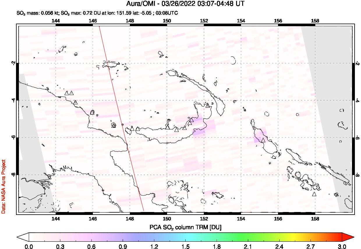 A sulfur dioxide image over Papua, New Guinea on Mar 26, 2022.
