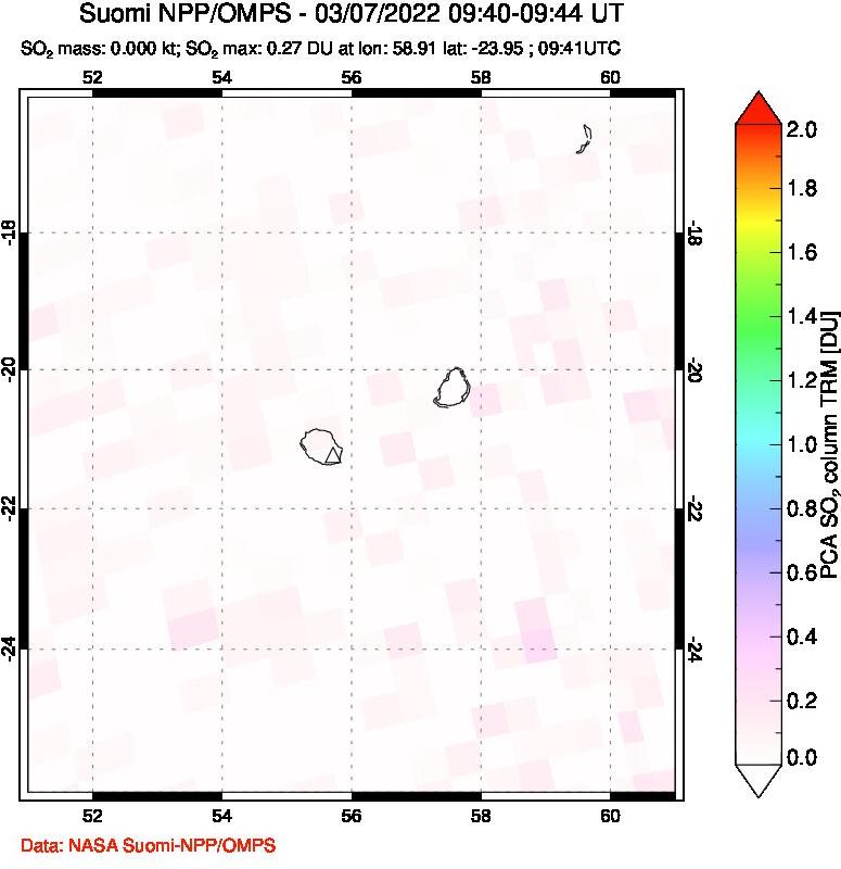 A sulfur dioxide image over Reunion Island, Indian Ocean on Mar 07, 2022.