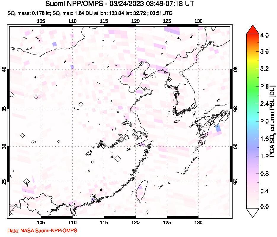 A sulfur dioxide image over Eastern China on Mar 24, 2023.