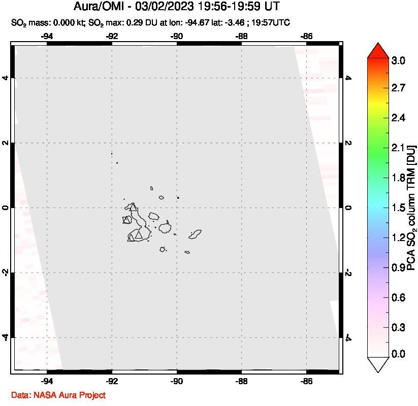 A sulfur dioxide image over Galápagos Islands on Mar 02, 2023.
