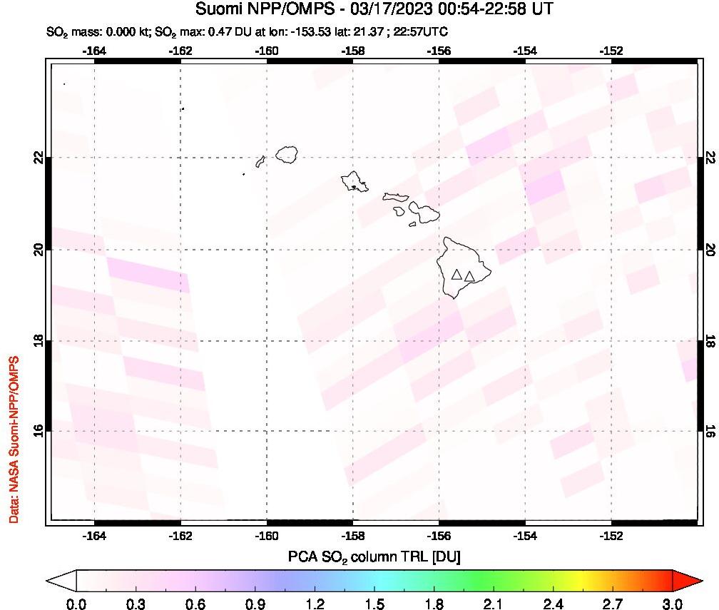 A sulfur dioxide image over Hawaii, USA on Mar 17, 2023.
