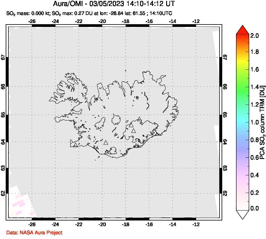 A sulfur dioxide image over Iceland on Mar 05, 2023.