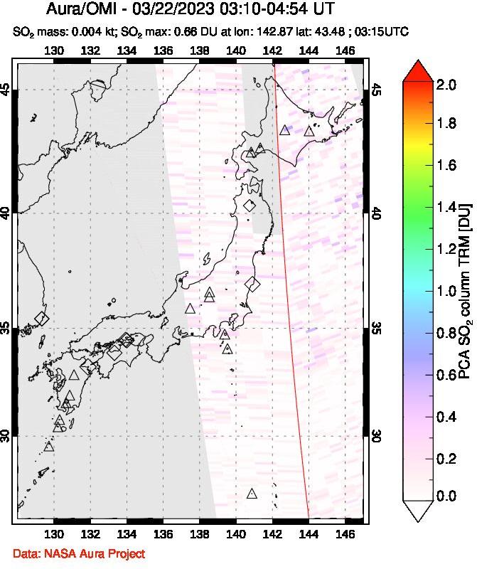 A sulfur dioxide image over Japan on Mar 22, 2023.