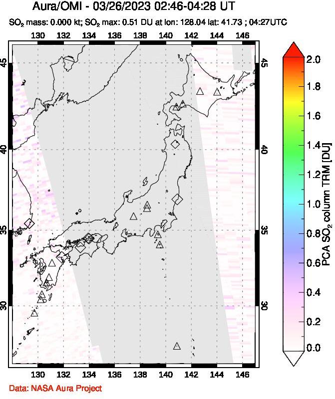 A sulfur dioxide image over Japan on Mar 26, 2023.