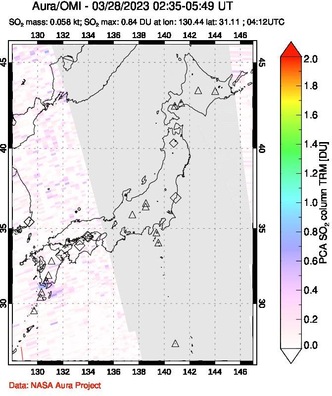 A sulfur dioxide image over Japan on Mar 28, 2023.