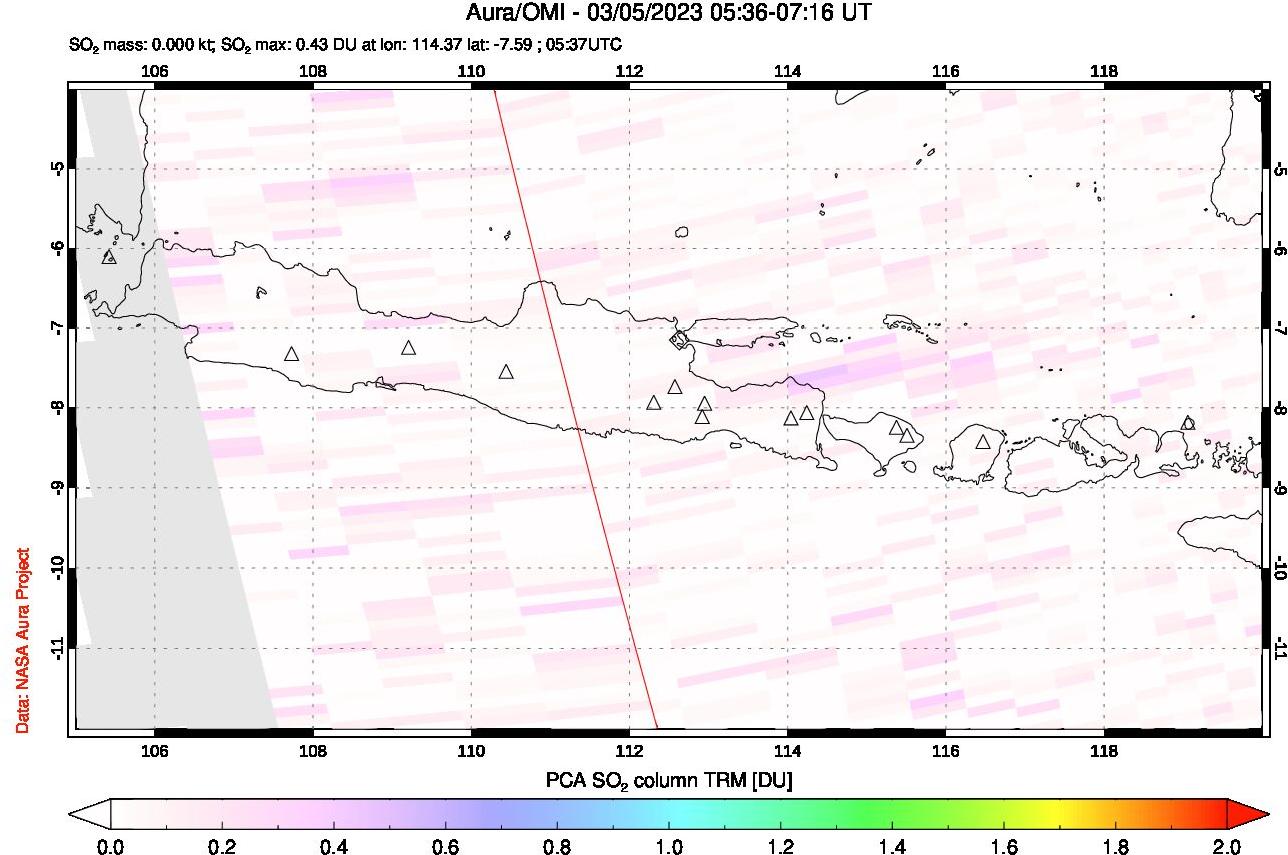 A sulfur dioxide image over Java, Indonesia on Mar 05, 2023.