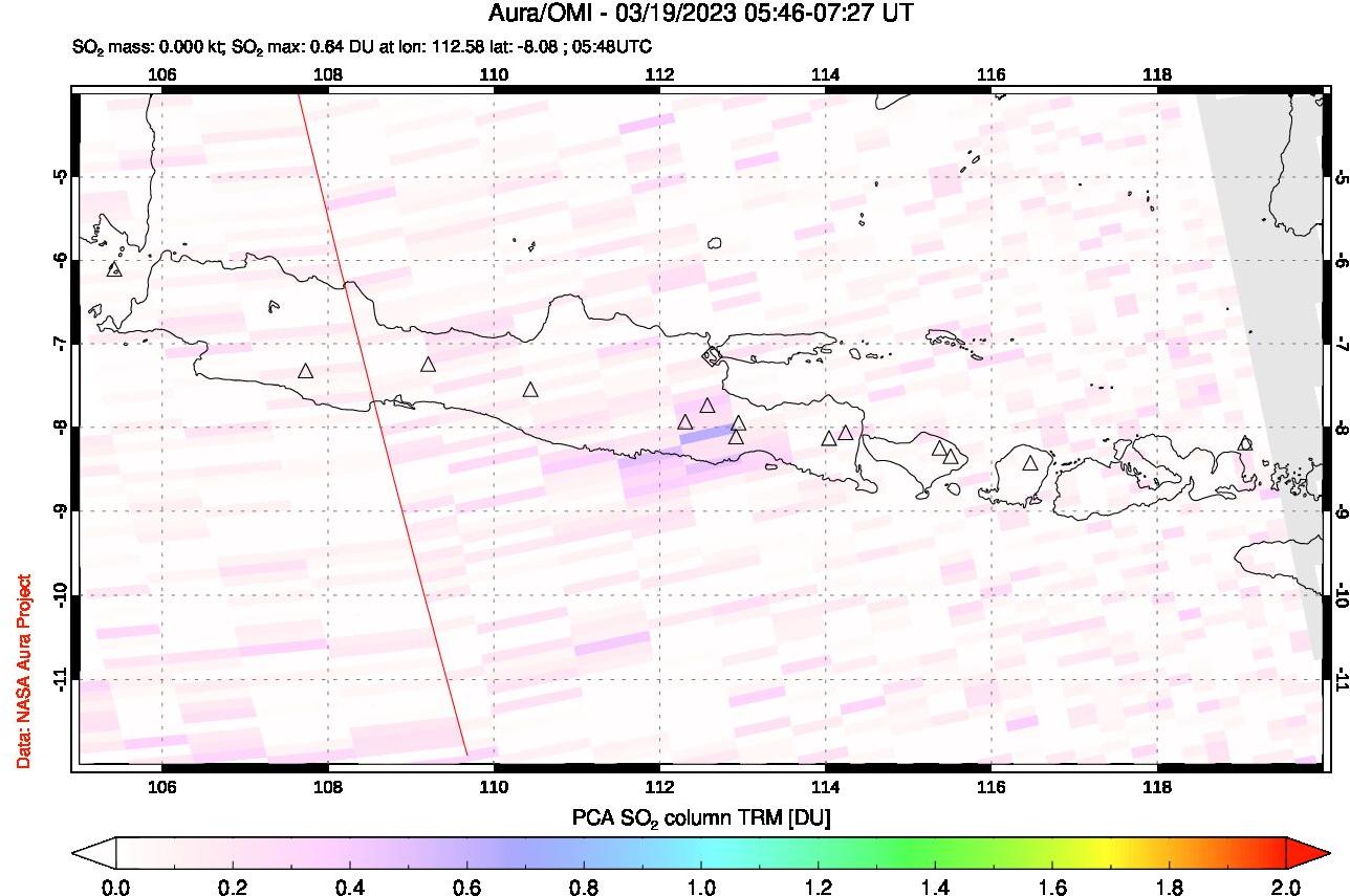 A sulfur dioxide image over Java, Indonesia on Mar 19, 2023.