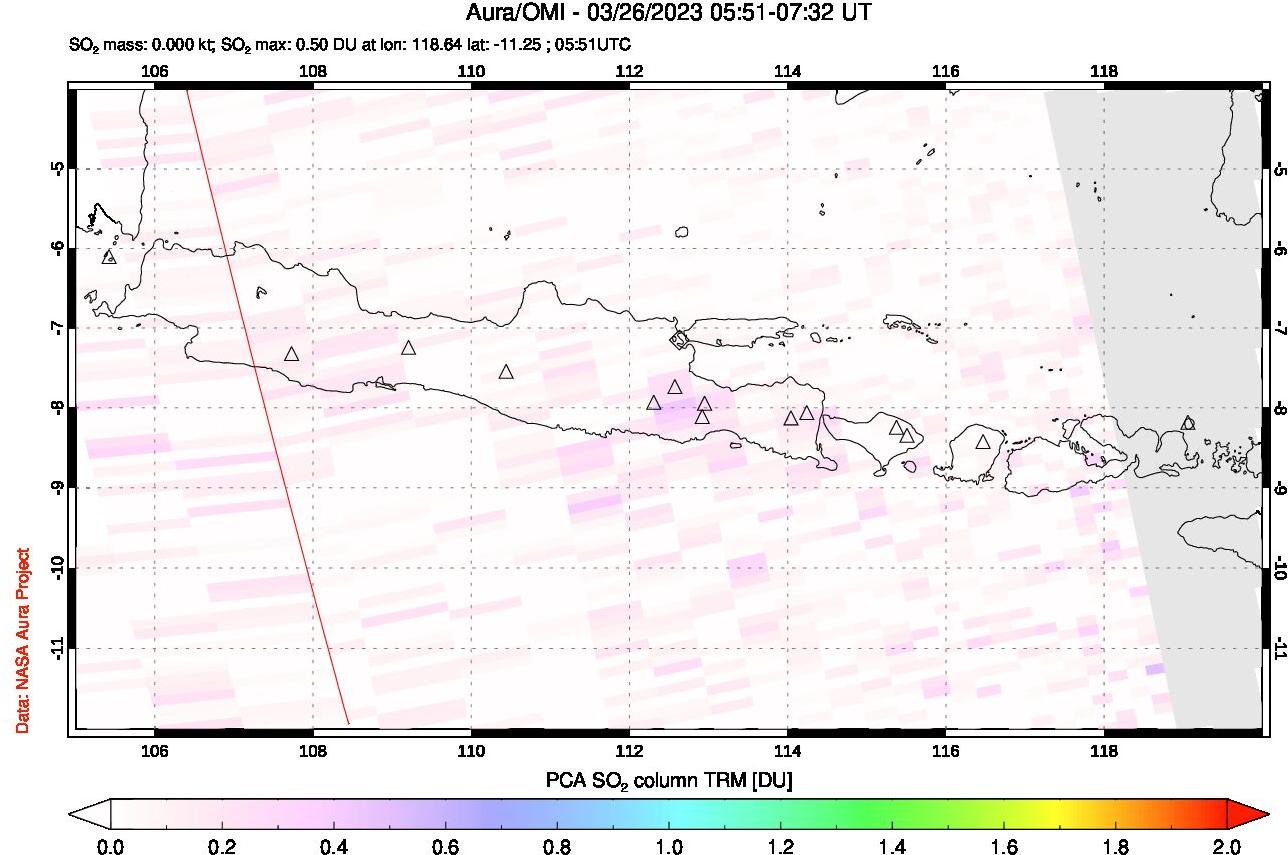 A sulfur dioxide image over Java, Indonesia on Mar 26, 2023.