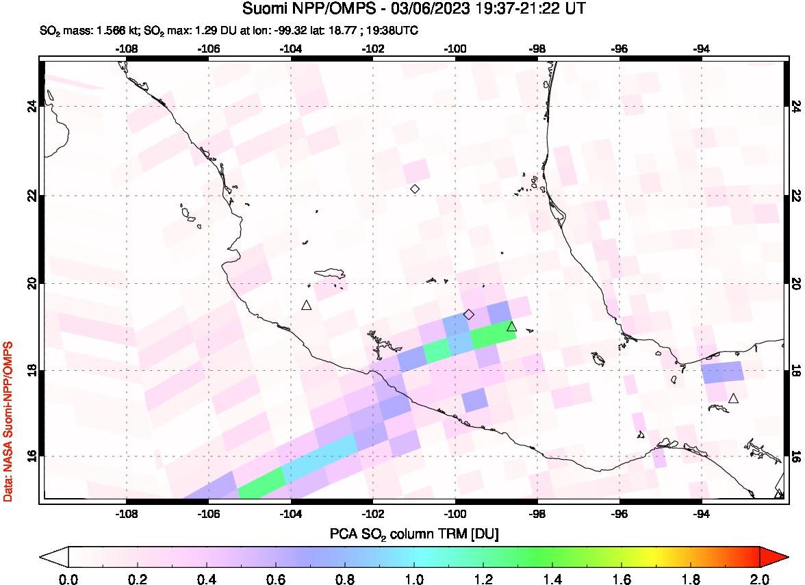 A sulfur dioxide image over Mexico on Mar 06, 2023.