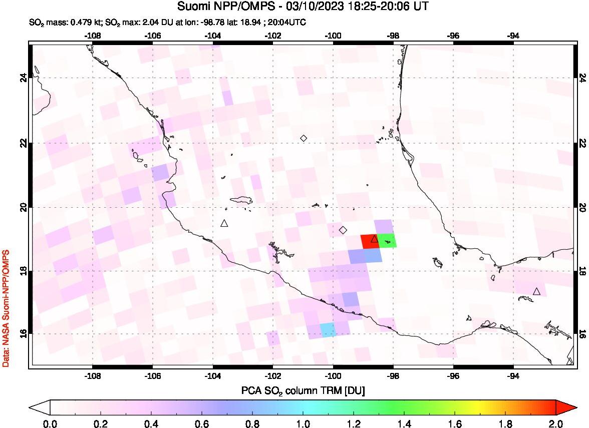 A sulfur dioxide image over Mexico on Mar 10, 2023.