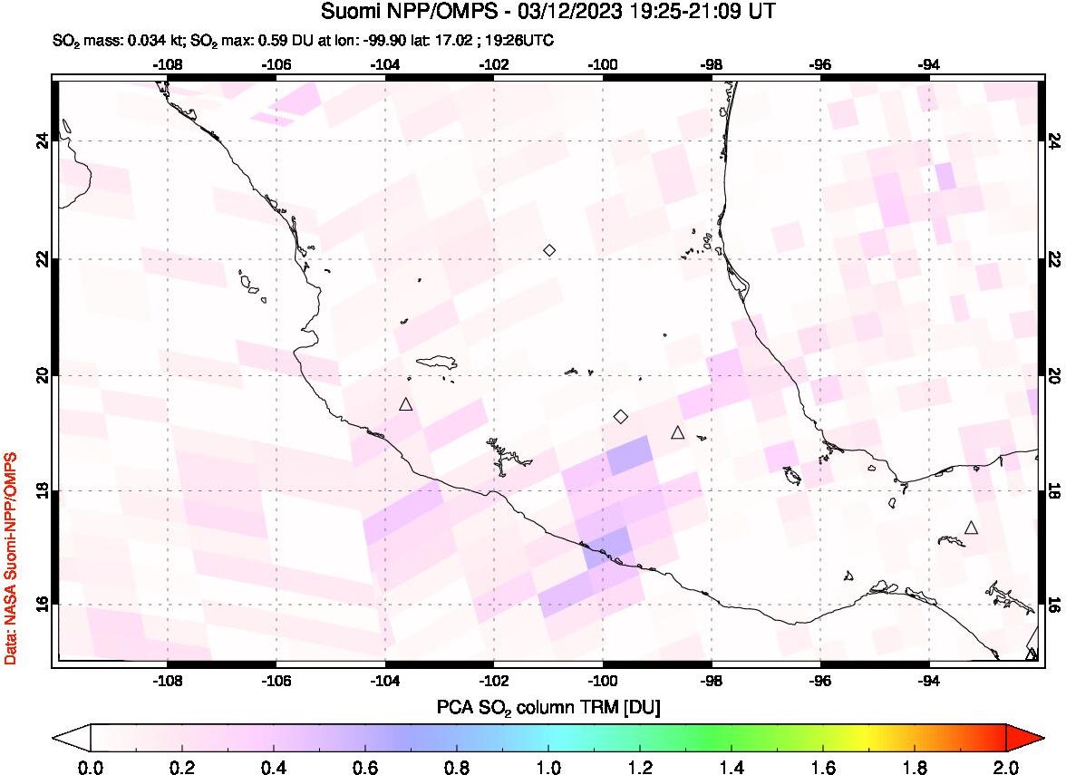 A sulfur dioxide image over Mexico on Mar 12, 2023.