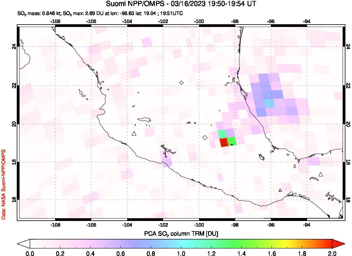 A sulfur dioxide image over Mexico on Mar 16, 2023.