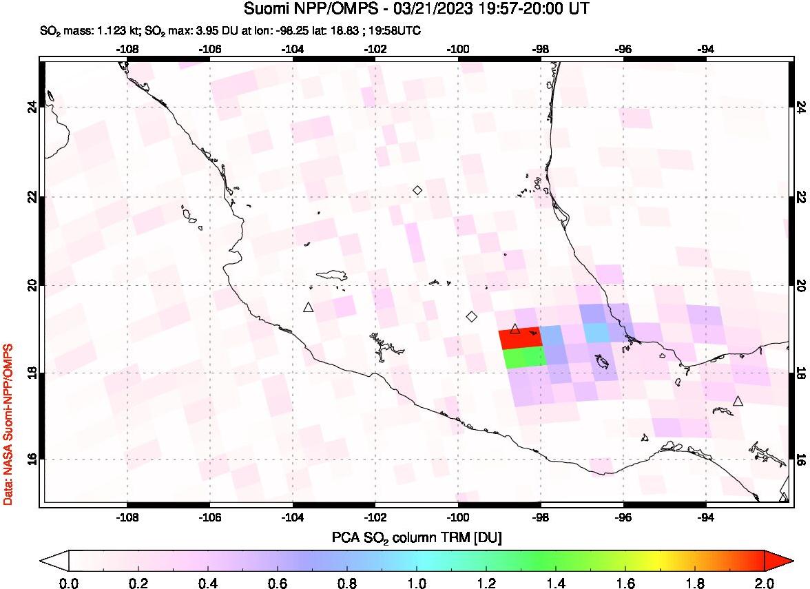 A sulfur dioxide image over Mexico on Mar 21, 2023.