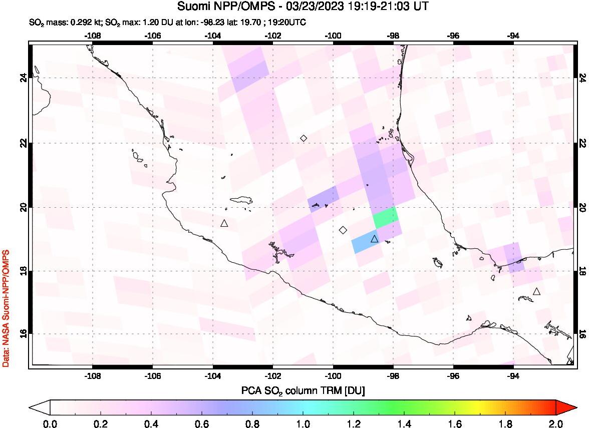 A sulfur dioxide image over Mexico on Mar 23, 2023.
