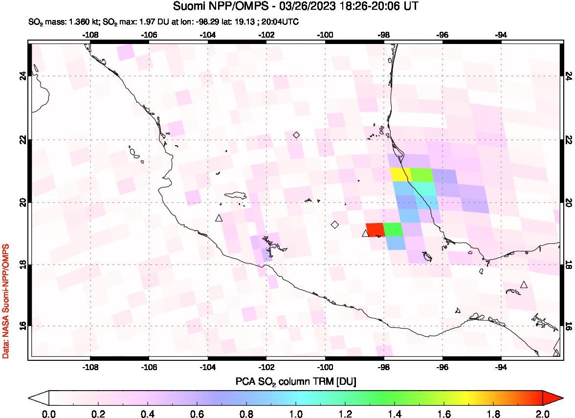 A sulfur dioxide image over Mexico on Mar 26, 2023.