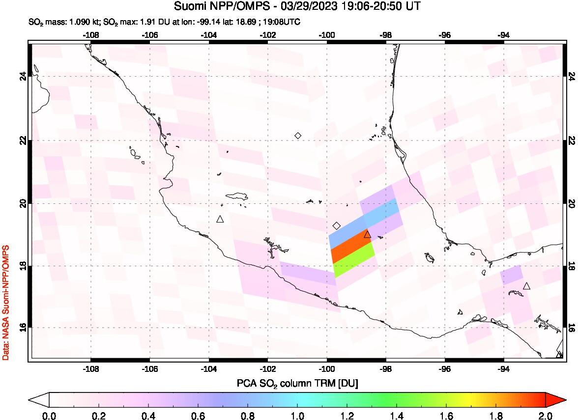 A sulfur dioxide image over Mexico on Mar 29, 2023.