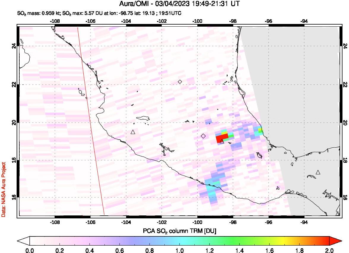 A sulfur dioxide image over Mexico on Mar 04, 2023.