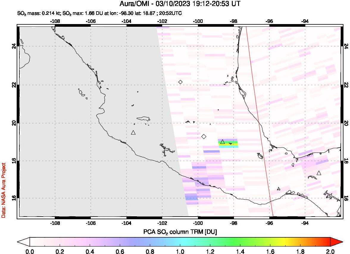 A sulfur dioxide image over Mexico on Mar 10, 2023.