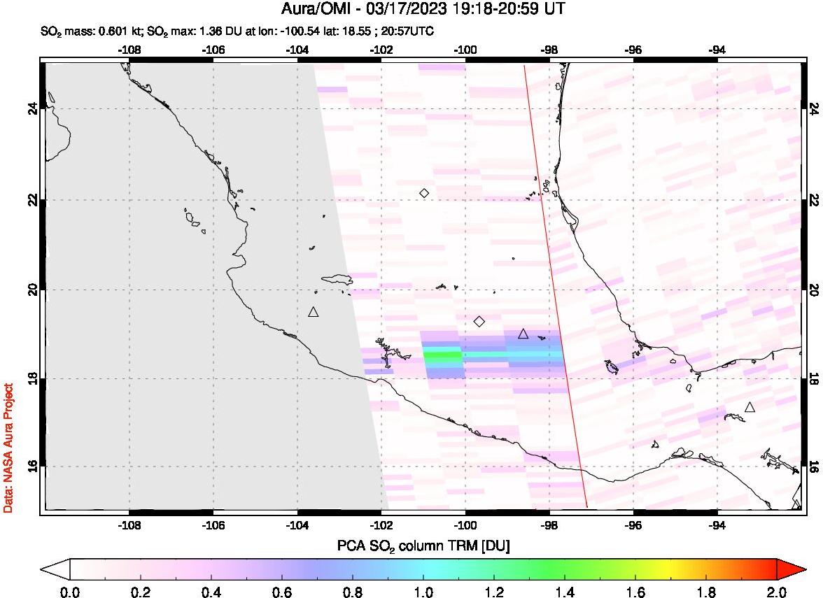 A sulfur dioxide image over Mexico on Mar 17, 2023.