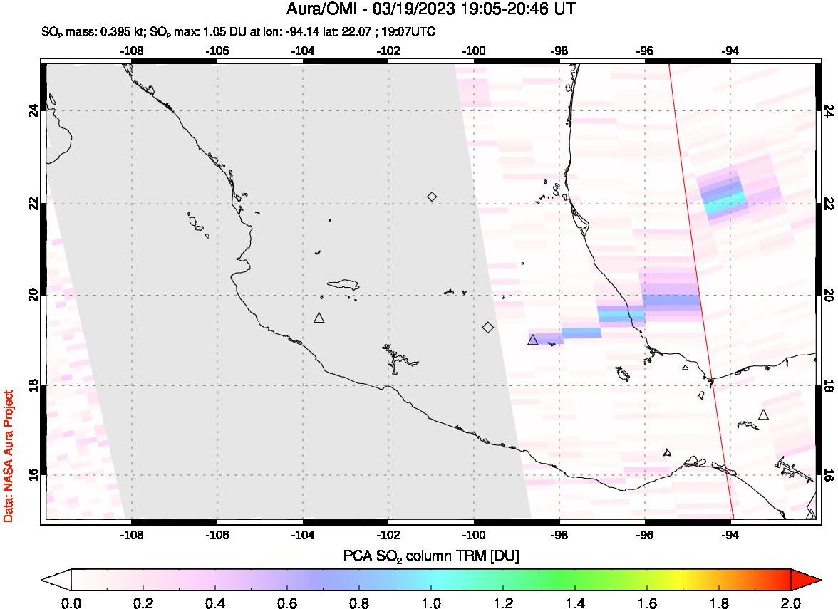A sulfur dioxide image over Mexico on Mar 19, 2023.