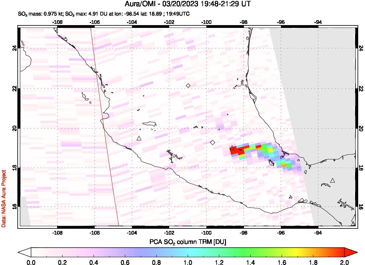 A sulfur dioxide image over Mexico on Mar 20, 2023.