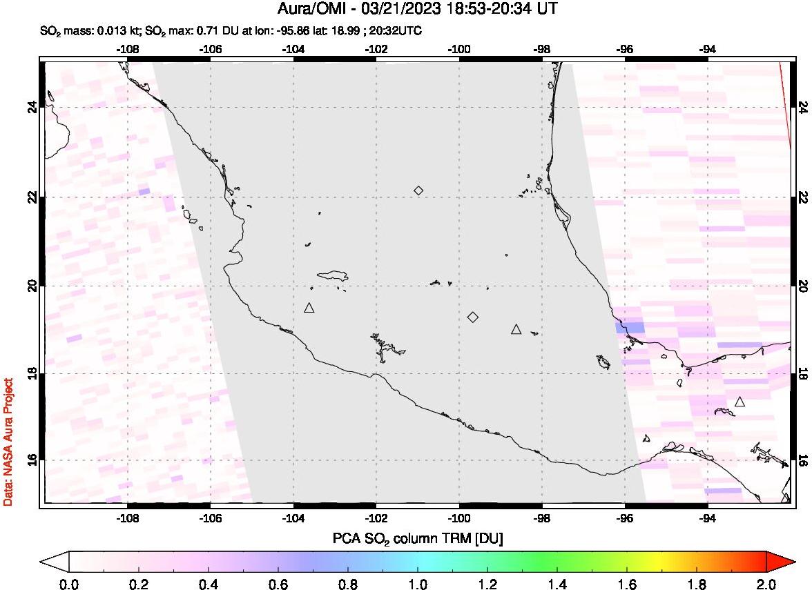 A sulfur dioxide image over Mexico on Mar 21, 2023.