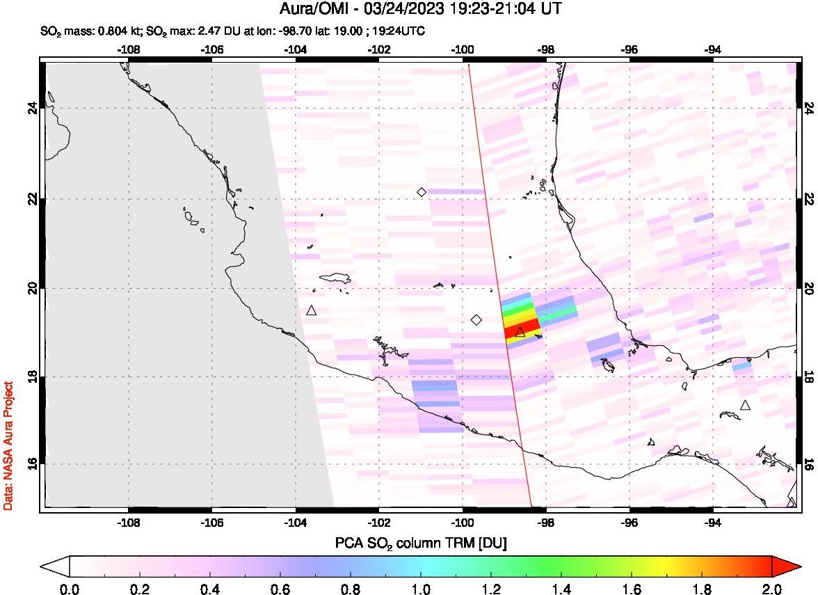 A sulfur dioxide image over Mexico on Mar 24, 2023.