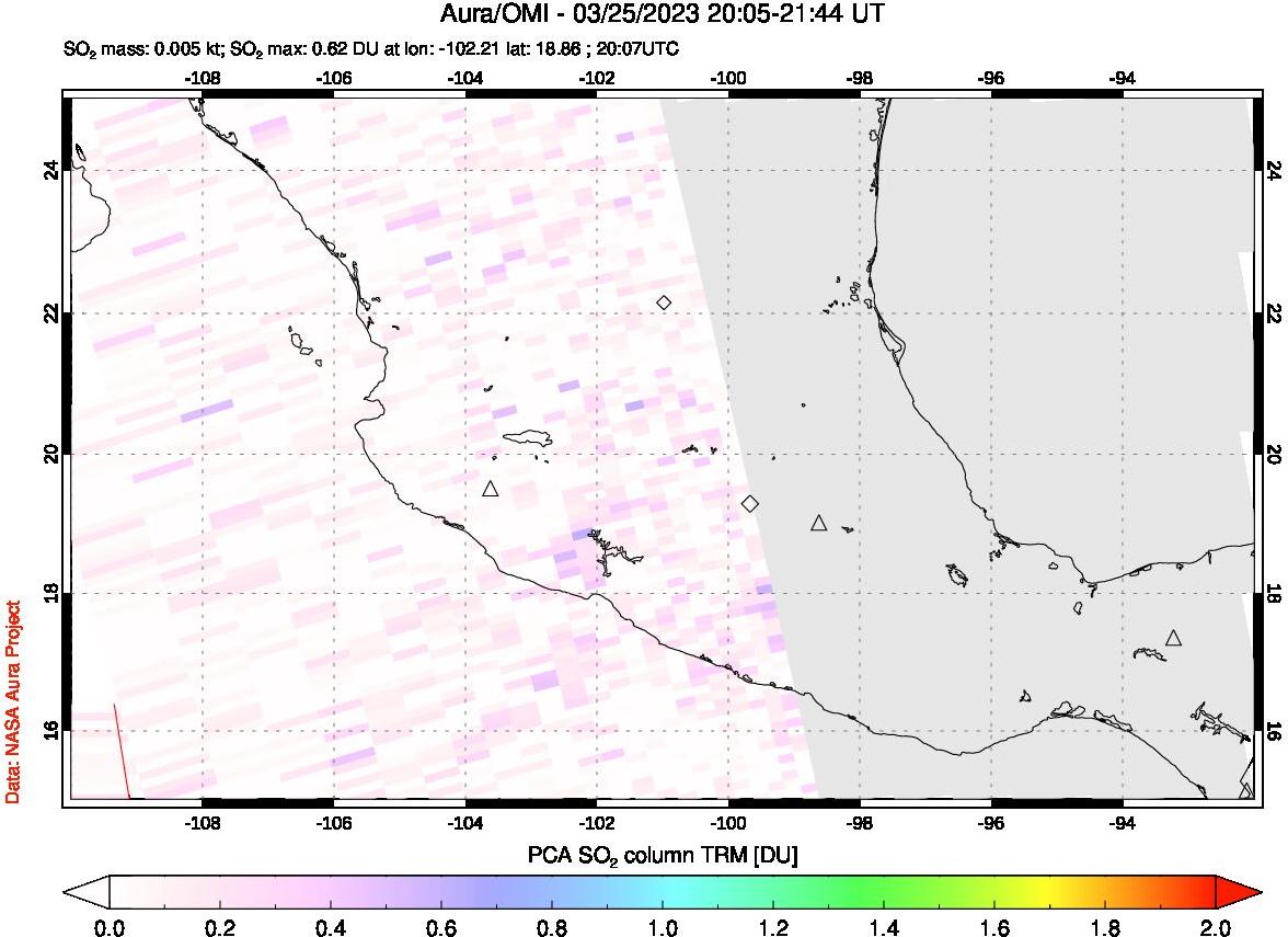 A sulfur dioxide image over Mexico on Mar 25, 2023.