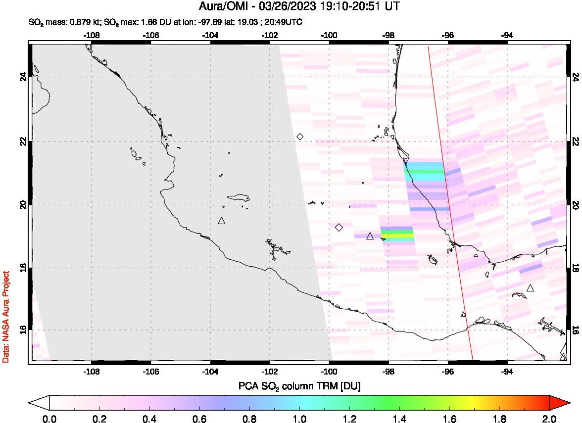 A sulfur dioxide image over Mexico on Mar 26, 2023.