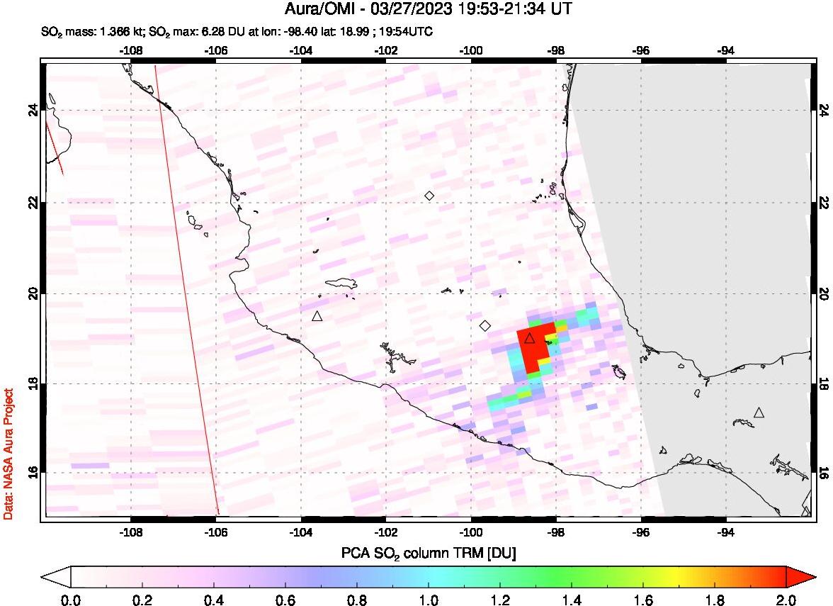 A sulfur dioxide image over Mexico on Mar 27, 2023.