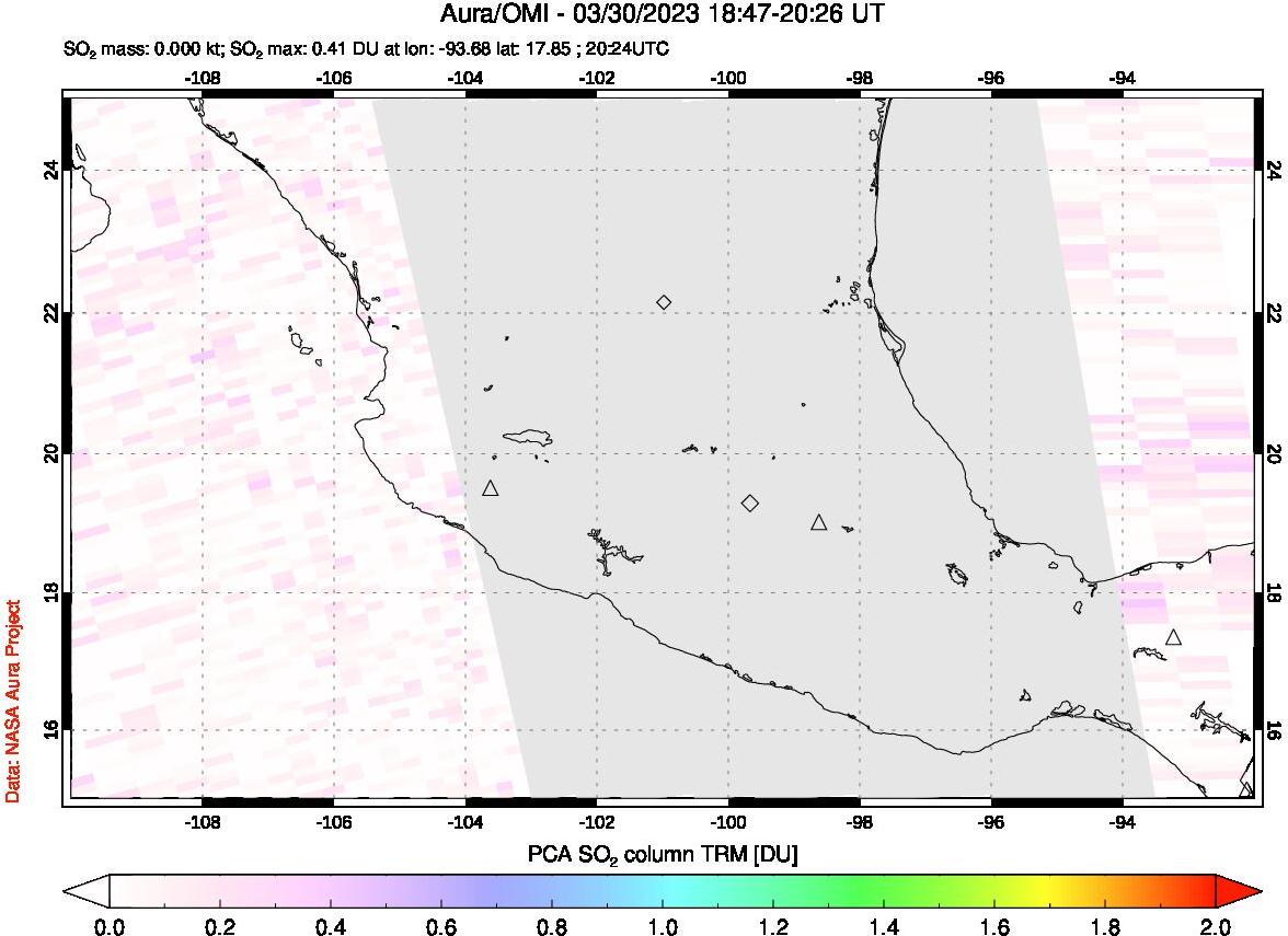 A sulfur dioxide image over Mexico on Mar 30, 2023.