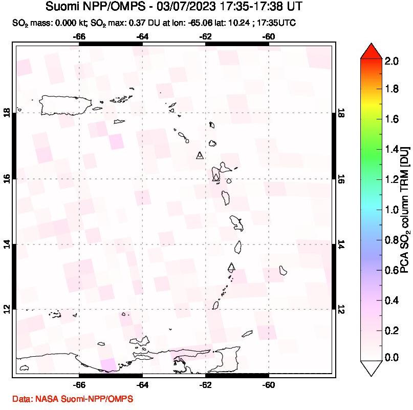 A sulfur dioxide image over Montserrat, West Indies on Mar 07, 2023.