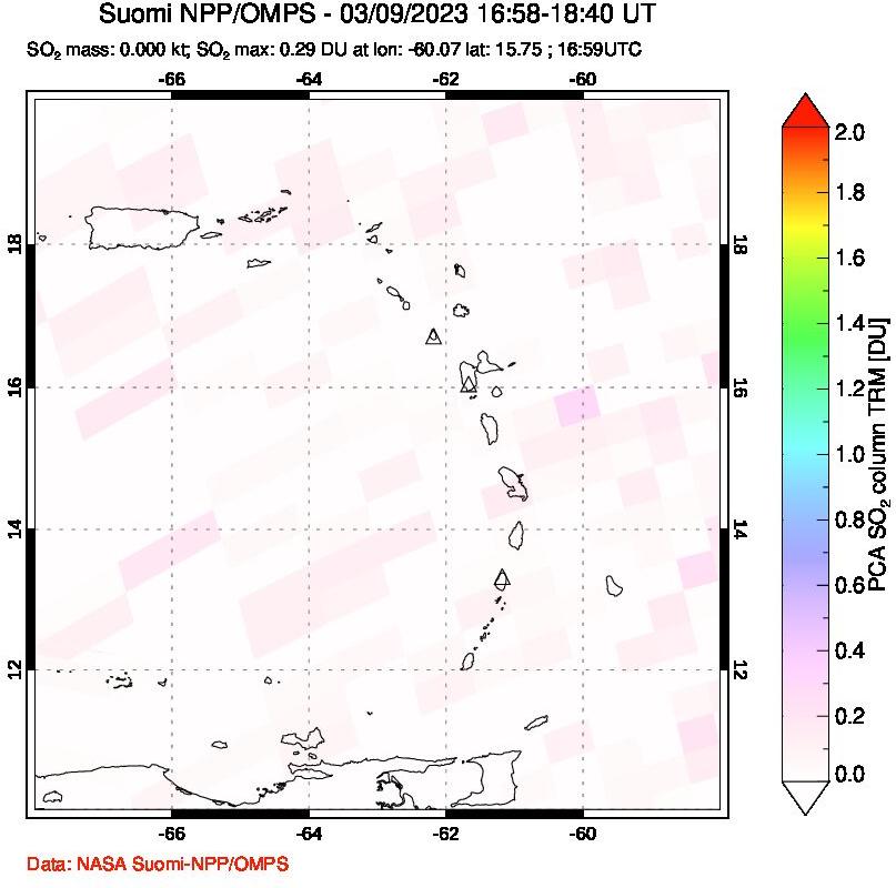 A sulfur dioxide image over Montserrat, West Indies on Mar 09, 2023.