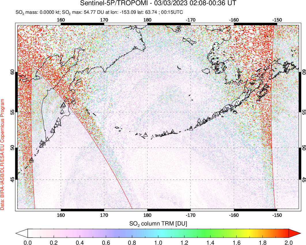 A sulfur dioxide image over North Pacific on Mar 03, 2023.