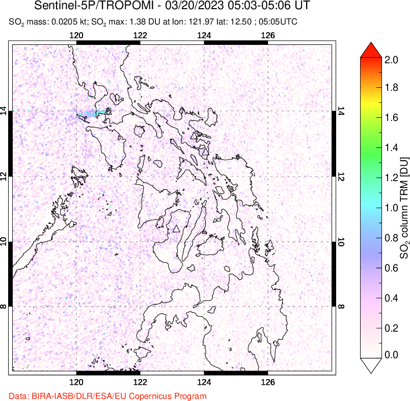 A sulfur dioxide image over Philippines on Mar 20, 2023.